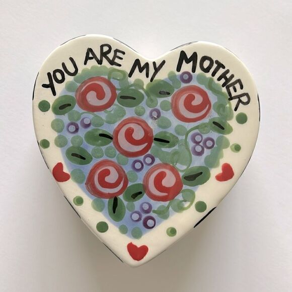 Trinket Box You Are My Mother Hand Painted Rainy Day Clay Floral - Picture 1 of 9